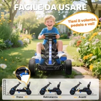 AIYAPLAY Go Kart a Pedali per Bambini 3-6 Anni, 50 kg Portata, con Portabicchieri e Ruote in EVA Antiscivolo, Blu(m-4)