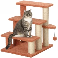 PawHut Kratzbaum, Haustiertreppe, 3 Stufen, Spielball, bis 5 kg, 45x40x48cm, Braun(m-12)