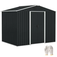 Outsunny 7.7 x 5.7ft Metal Garden Shed, Galvanised Outdoor Tool Storage House with Ventilation Slots and Sliding Doors, Grey(m-1)