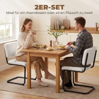 HOMCOM Esszimmerstühle 2er Set modern Freischwinger Stuhl mit hoher Rückenlehne, Teddyfleece-Optik für Küche, Esstisch Creme(m-4)