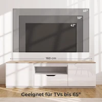HOMCOM TV-Lowboard, Hochglanz, für Fernseher bis 65'', 3 Fächer, Schublade, 160 x 38 x 43 cm, Naturholz(m-7)