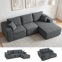 HOMCOM Modulaire Hoekbank, L-vormige Bank-Bed met Diepe Zitting, Brede Armleuningen, 2 Kussens, Donkergrijs(m-2)