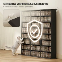HOMCOM Mobile Porta CD a 8 Livelli con 18 Ripiani Regolabili, 1032 CD/594 DVD/Blu-ray Salvaspazio, con 24 Scomparti, 145x24x126.3 cm, Nero(m-6)