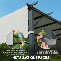 Outsunny Telo Gazebo Pergola 3x3 m con Tasche e Cinghie per Aste, in Poliestere, 488x122 cm, Grigio Chiaro(m-6)