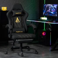 Sedia da gaming con poggiapiedi, morbido cuscino per collo e lombare, cuscini di supporto rimovibili, 60x60x122 cm, Nero(m-2)