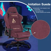 Sedia da gaming con poggiapiedi, in similpelle scamosciata traspirante, regolabile in altezza con molla a gas, girevole, 70x70x135 cm, Rosso(m-4)