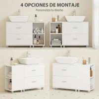 HOMCOM Mueble Bajo Lavabo Mueble de Baño con 2 Cajones y 2 Estantes Abiertos para Lavabo sin Pedestal 90x30x60 cm Blanco(m-5)