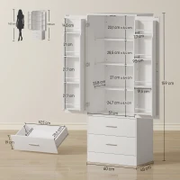 HOMCOM Buffet haut cuisine, armoire de cuisine, 2 portes, 8 porte-épices, 2 tiroirs, étagères réglables, 60x40x159cm, blanc(m-3)