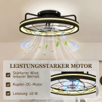 HOMCOM Plafondventilator met licht en afstandsbediening, 48 cm LED-plafondventilator met 3 kleurtemperaturen, 6 snelheden, timer, zwart(m-6)