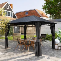 Outsunny 3 x 4m Hardtop Gazebo with Galvanised Steel Roof and Water Gutter, Waterproof Permanent Pavilion Garden Gazebo with Netting and Curtains for Patio, Deck(m-11)
