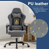 Sedia da gaming con poggiapiedi, morbido cuscino per collo e lombare, cuscini di supporto rimovibili, 60x60x122 cm, Grigio(m-6)