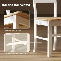 HOMCOM Set van 2 Keukenstoelen, Rubberhout, Gebogen Lattenrugleuning, Wit(m-5)
