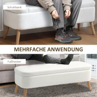 HOMCOM Opbergzithocker, zithocker met 65 L opbergruimte, voetensteun, fleece-stof, rubberhout, schuim, 120 x 42 x 45 cm, Crèmekleurig(m-6)