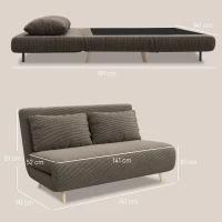 HOMCOM Slaapbank, logeerbed, 3-standen verstelbare rugleuning, cordstof, tot 120 kg, 141 x 90 x 81 cm, donkerbruin(m-3)