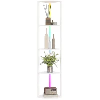 HOMCOM Lámpara de Pie LED Regulable con 5 Niveles y Estantería Cambio de Color RGB Control Remoto Blanco(m-7)