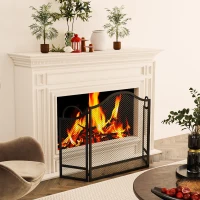 HOMCOM Parachispas para Chimenea Plegable de 3 Paneles, en Metal Pintado, Listo para Usar, 122x1x74 cm, Negro(m-4)