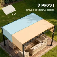 Outsunny Copertura per Gazebo Pergola 3x3 m in Poliestere con Tasche e Cinghie, 488x122 cm, Bianco Crema(m-3)