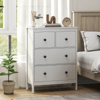 HOMCOM Dressoir met 4 Lades, voor Kleding & Beddengoed, Woonkamer, Slaapkamer, Gang, Spaanplaat, Wit(m-8)