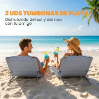 Outsunny Conjunto de 2 Esterillas con Respaldo Reclinable Reposacabezas y Bolsa de Transporte 134x48x33-43 cm Gris(m-4)
