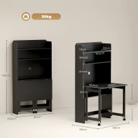 HOMCOM Foldable Desktop, Computer Desk with Storage Shelves, 80 x 69 x 155 cm, Black(m-3)