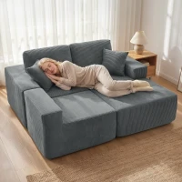 HOMCOM Modulaire Hoekbank, L-vormige Bank-Bed met Diepe Zitting, Brede Armleuningen, 2 Kussens, Donkergrijs(m-9)