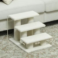 Scara PawHut pentru Câini și Pisici cu 4 Trepte din Pluș, Gri(m-3)
