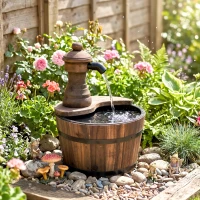 Outsunny Fuente de Jardín de Madera en Cascada con Bomba Eléctrica y Salida de Agua Ajustable 27x27x37 cm Natural(m-2)