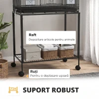 PawHut Cușcă pentru Păsări din Oțel și PP, Design Suprapus cu Stinghii, Leagăne și Scărițe, 77x46x164 cm, Negru(m-8)