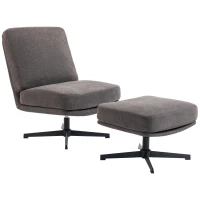 HOMCOM Fauteuil met hocker Draaibare loungestoel in linnenlook voor woonkamer Donkergrijs(m-10)