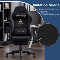 Sedia da gaming con poggiapiedi, in similpelle scamosciata traspirante, regolabile in altezza con pistone a gas, girevole, 70x70x135 cm, Nero(m-6)