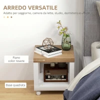 HOMCOM Tavolino da Soggiorno con Rotelle e Mensola Aperta, per Divano, Camera da Letto o Soggiorno, 40x40x40 cm, Legno Naturale e Bianco(m-4)