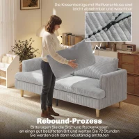 HOMCOM 3-zitsbank, bank met armleuningen, gewatteerde bank met cord-look voor woonkamer lichtgrijs(m-7)