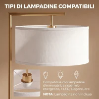HOMCOM Lampada da Terra Moderna in Metallo e Paralume in Tessuto, Lampada da Lettura E27 47x37x153cm, Oro e Bianco(m-6)