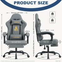 Sedia gaming con poggiapiedi, morbido cuscino per collo e lombare, cuscini di supporto rimovibili, 60x60x122 cm, Grigio(m-7)
