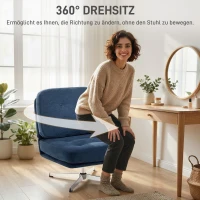HOMCOM Draaibare Accentstoel, Gestoffeerde Leesstoel met Chenille, Brede Zitting, Verenbekleding en Metalen Poten, Donkerblauw(m-7)