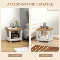 HOMCOM Tavolino da Soggiorno con Rotelle e Mensola Aperta, per Divano, Camera da Letto o Soggiorno, 40x40x40 cm, Legno Naturale e Bianco(m-7)