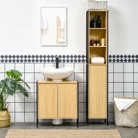 kleankin Mueble para Debajo del Lavabo Armario de Suelo para Baño de Madera con 2 Puertas y Estante 60x30x65,2 cm Roble(m-8)