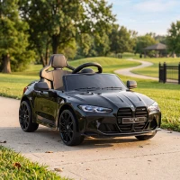 AIYAPLAY Coche de Batería para Niños 12V BMW M4 con Mando a Distancia Faros Bocina Música Velocidad 3-5 km/h Negro(m-9)