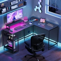 Bureau d'angle gaming 2-en-1, plateau haut de gamme, modulable en forme L ou I, 152x50x87,5 cm, Noir(m-3)