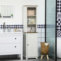 kleankin Armario Alto de Baño Mueble Columna de Baño con 3 Compartimientos Puerta y Estante Ajustable 39,5x30x160 cm Blanco(m-10)