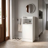 HOMCOM Nachttisch 2er-Set mit Ladestation, Schmaler Nachtschrank mit offenem Fach, verstellbarem Einlegeboden für Schlafzimmer(m-8)