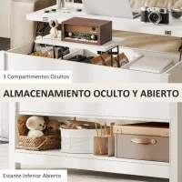 HOMCOM Mesa de Centro Elevable y Extensible con Compartimentos Ocultos Estante Abierto 100x90x64 cm Blanco(m-6)