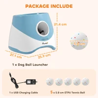PawHut Automatic Dog Ball Launcher with 5 ETPU Balls 5.8 cm, 3 Distance Settings 6/10/14 m, Blue(m-3)