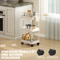 HOMCOM opbergtrolley, 3 manden, handdoekhouder, wielen, handgreep, metalen frame, wit(m-6)