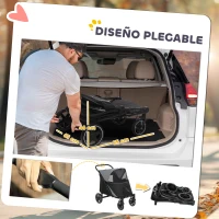 PawHut Cochecito Plegable para Perros Carrito de Mascotas con Ventanas de Malla Correas de Seguridad 112x67x100 cm Gris y Negro(m-5)