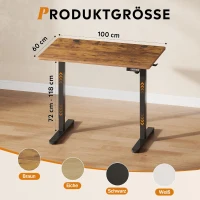 Bureau assis-debout électrique, moteur silencieux, 3 positions mémoire, système anti‑collision, 100×60 cm, 72–118 cm, 100x60x72-118 cm, marron(m-9)