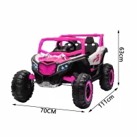 12V Veicolo elettrico per bambini 2 posti, ammortizzazione anteriore/posteriore e funzione d'oscillazione, 111x70x63 cm, Rosa+Bianco(m-3)