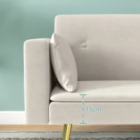 HOMCOM Tweezits Bedbank, Verstelbare Rugleuning, Zachte Kussens, Fluweelachtige Bekleding, voor Woonkamer, Gastenkamer, Beige(m-9)