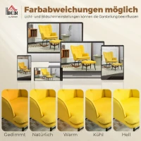 HOMCOM Schaukelstuhl mit Ottomane Skandidesign Schaukelstuhl mit Fußhocker, Buchenholz, Steppung, 64 cm x 89 cm x 90 cm Gelb(m-7)