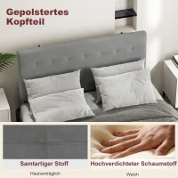 HOMCOM Hoofdeinde 3-traps hoogteverstelbaar met metalen poten fluweel-look voor slaapkamer 140x10x106/116/126 cm Grijs(m-5)